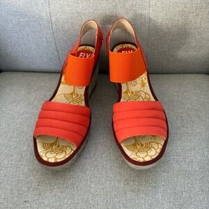 Fly London Yiko YIKO414FLY-003 Womens Red Leather Wedges Sandals Shoes size 6/5